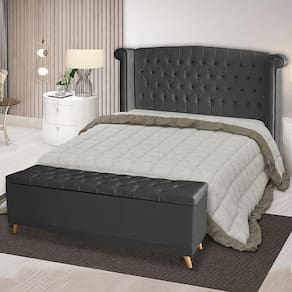 Kit Cabeceira De Cama Box E Calçadeira Baú Malibu Casal 140 Cm Suede Grafite Eli Móveis