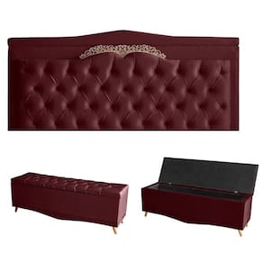 Kit Helena Cabeceira De Cama Painel E Calçadeira Baú King 195 Cm Suede Bordo Eli Móveis E Decoração