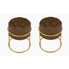 Kit 2 Puff Banqueta Estofado Decorativo Base De Ferro Capitonê Suede Marrom Eli Móveis E Decoração