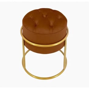 Puff Banqueta Estofado Decorativo Base De Ferro Capitonê Suede Terra Cota Eli Móveis E Decoração
