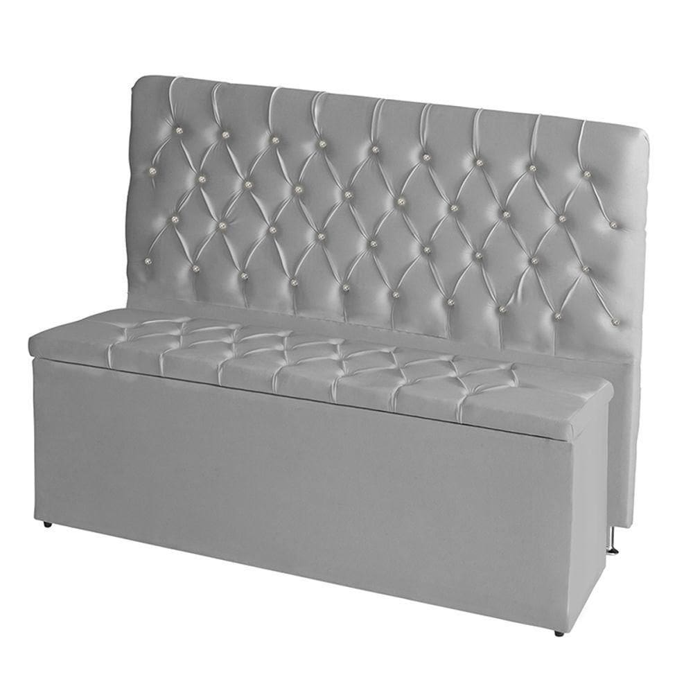 Kit De Quarto Cabeceira De Cama Box E Calçadeira Baú Bella Casal 140 Cm Suede Botão Strass Prata Eli Móveis E Decoração