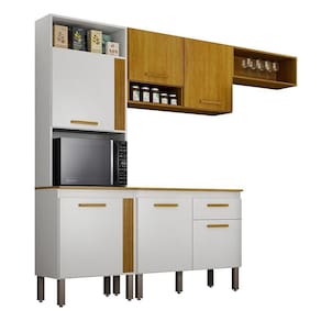 Cozinha Compacta Liza 6 Portas 1 Gaveta Nicho Ripado Mobilihouse Cinamomo Com Branco Acetinado
