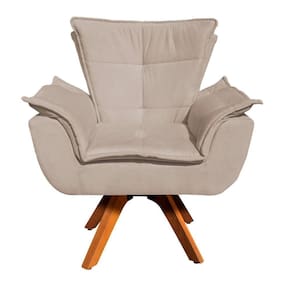 Kit 02 Poltronas Opala Suede Bege Pés Palito E 01 Gran Opala Suede Bege Base Em Madeira - D\`rossi
