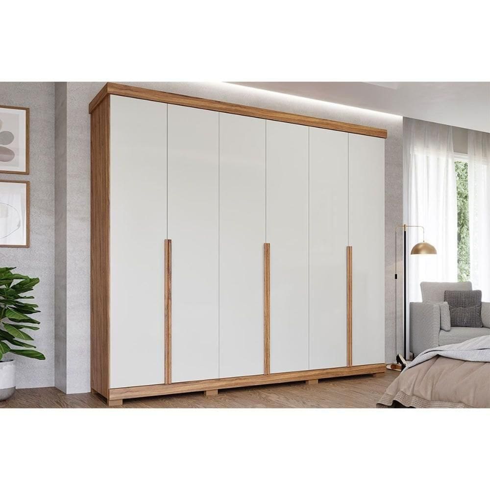 Guarda Roupa Casal 6 Portas E 6 Gavetas Com Pés Guarapari Cinamomo/off White - Panan