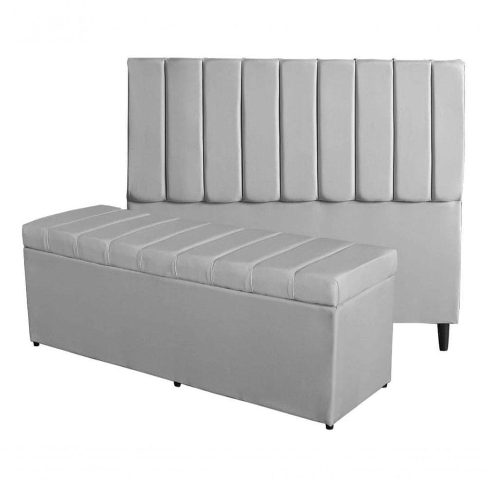 Kit De Quarto Roma Cabeceira De Cama Box E Calçadeira Baú Queen 160 Cm Suede Prata Eli Móveis E Decoração