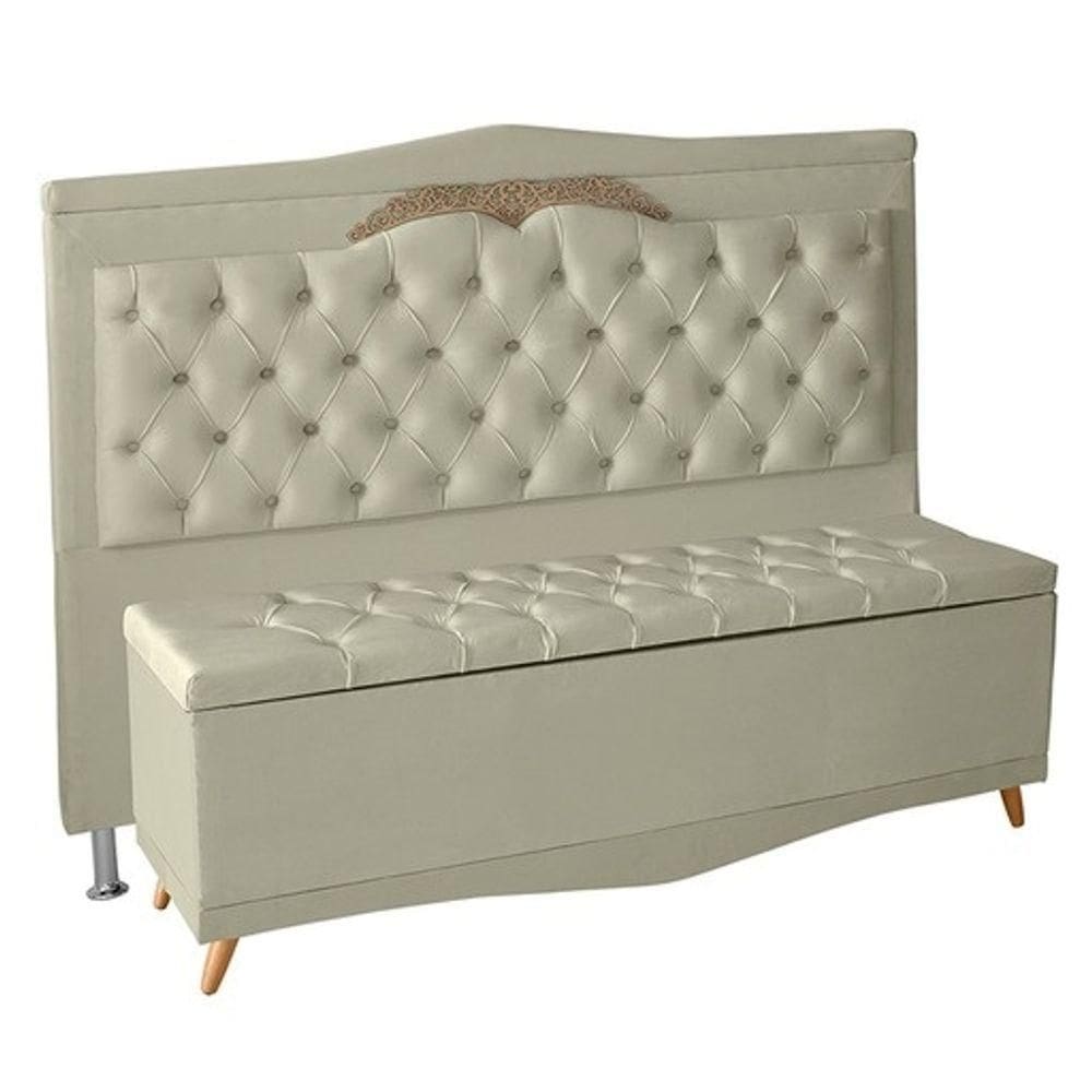 Kit Cabeceira De Cama Box E Calçadeira Baú Madri Casal 140 Cm Suede Porcelana Eli Móveis E Decoração