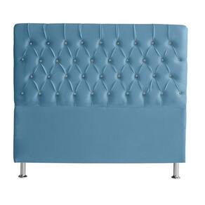 Cabeceira De Cama Box Bella Queen 160 Cm Suede Botão Cristal Azul Bebê Eli Móveis E Decoração