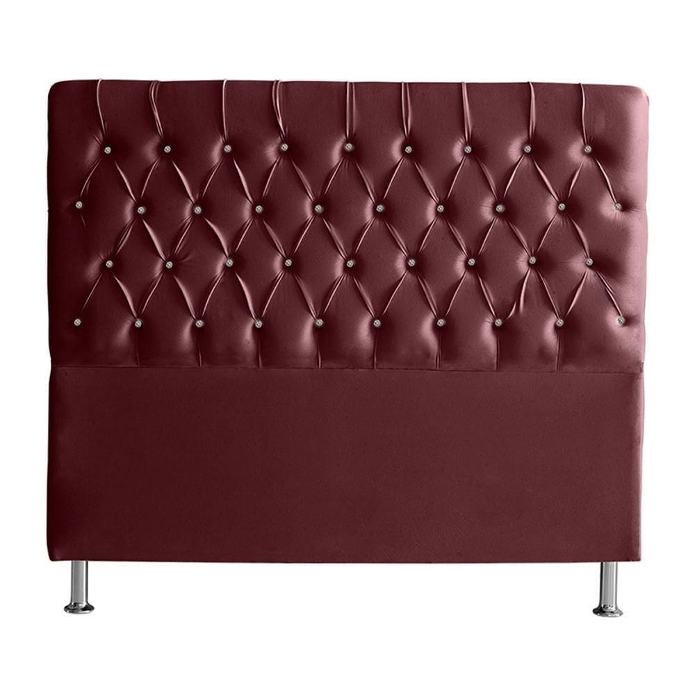 Cabeceira De Cama Box Bella Casal 140 Cm Suede Botão Cristal Vinho Bordo Eli Móveis E Decoração