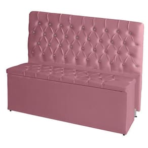 Kit De Quarto Cabeceira De Cama Box E Calçadeira Baú Bella Casal Queen 160 Cm Suede Botão Strass Rosa Bebê Eli Móveis