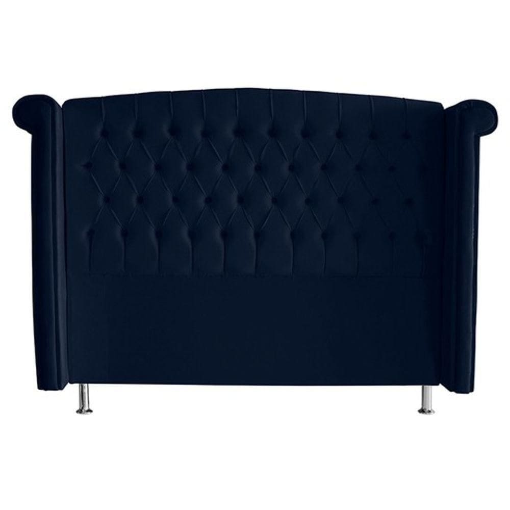Cabeceira De Cama Box Toquio King 195 Cm Suede Azul Marinho Eli Móveis E Decoração