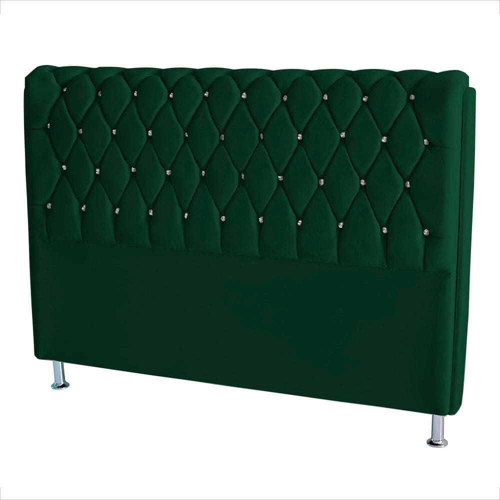 Cabeceira De Cama Box Londres King 195 Cm Suede Botão De Strass Verde Eli Móveis E Decoração