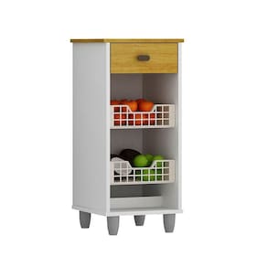 Fruteira De Chão Zaya Multiuso Flex 1 Gaveta Mobilihouse Cinamomo Com Branco Acetinado