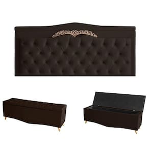 Kit Helena Cabeceira De Cama Painel E Calçadeira Baú Casal 140 Cm Suede Marrom Eli Móveis E Decoração