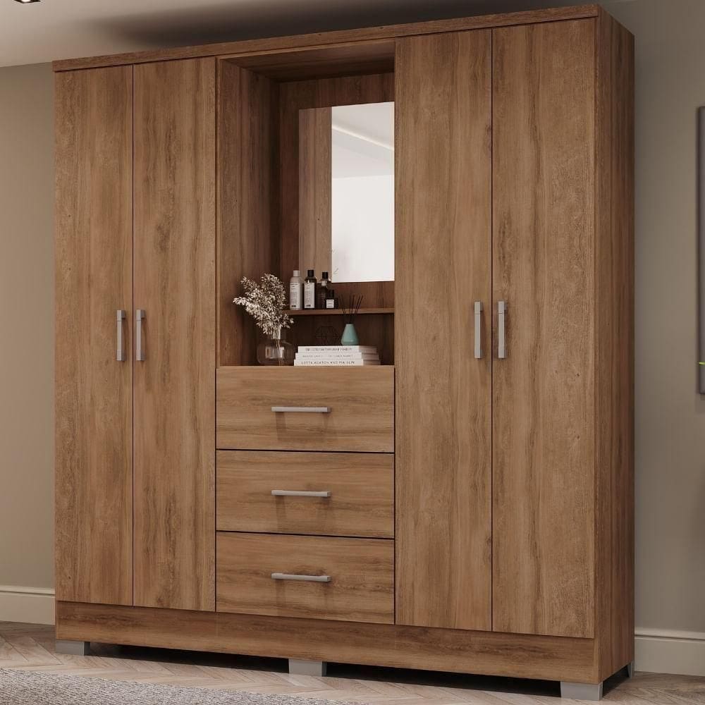 Guarda Roupa Casal Com Espelho 4 Portas Roma Carraro Freijó