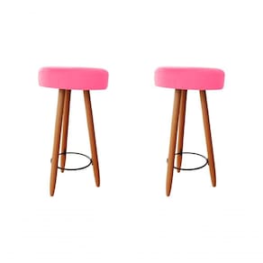 Kit Duas Banqueta Alta Para área Gourmet Balcão Pés Palito Suede Rosa Eli Móveis E Decoração