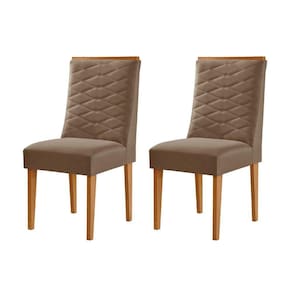 Conjunto Com 2 Cadeiras MDF Eloise Para Sala De Jantar Moderna Veludo Capuccino/Naturalle