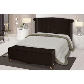 Kit Cabeceira De Cama Box E Calçadeira Baú Malibu Queen 160 Cm Suede Marrom Eli Móveis