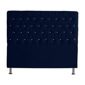 Cabeceira De Cama Box Bella King 195 Cm Suede Botão Cristal Azul Marinho Eli Móveis E Decoração
