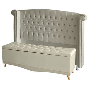 Kit De Quarto Cabeceira De Cama Box E Calçadeira Baú Toquio Casal 140 Cm Suede Porcelana Eli Móveis E Decoração