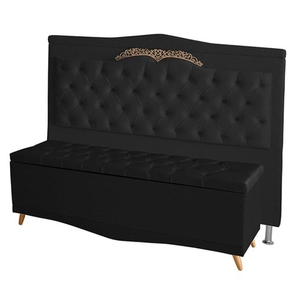 Kit Cabeceira De Cama Box E Calçadeira Baú Madri King 195 Cm Suede Preto Eli Móveis E Decoração