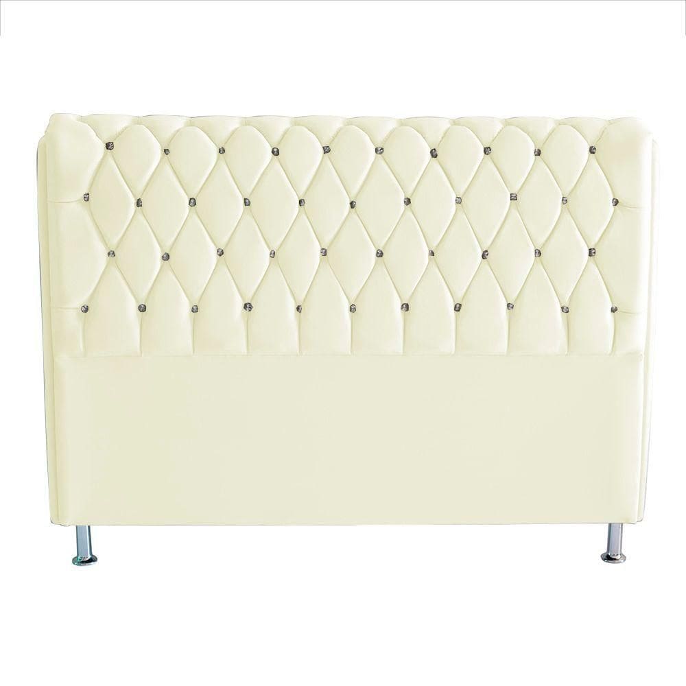 Cabeceira De Cama Box Londres Casal 140 Cm Suede Botão De Strass Branco Eli Móveis E Decoração
