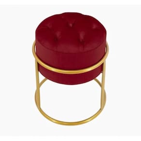 Puff Banqueta Estofado Decorativo Base De Ferro Capitonê Suede Bordo Eli Móveis E Decoração