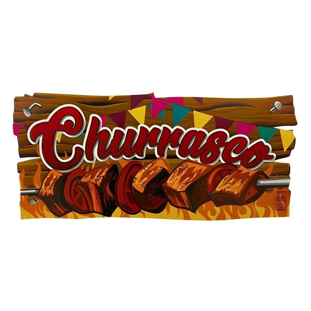 Placa Festa Junina Para Barraca - 48cm X 22cm Modelo Churrasco