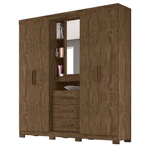 Guarda Roupa Solteiro Eldorado 5 Portas Castanho Wood com Espelho - Moval