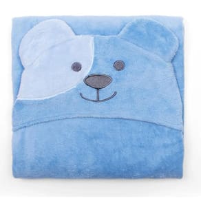 Manta Infantil com Capuz Baby Ursinho Feliz Azul Buettner