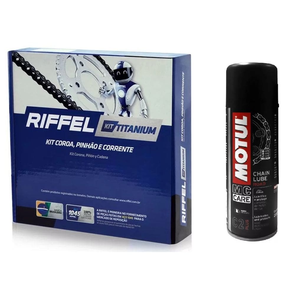 Kit Transmissao Traçao Relacao Cg125 Cg125i Titan Cargo Fan Today Turuna Ks Sem Retentor Riffel  + Motul C2 200Ml