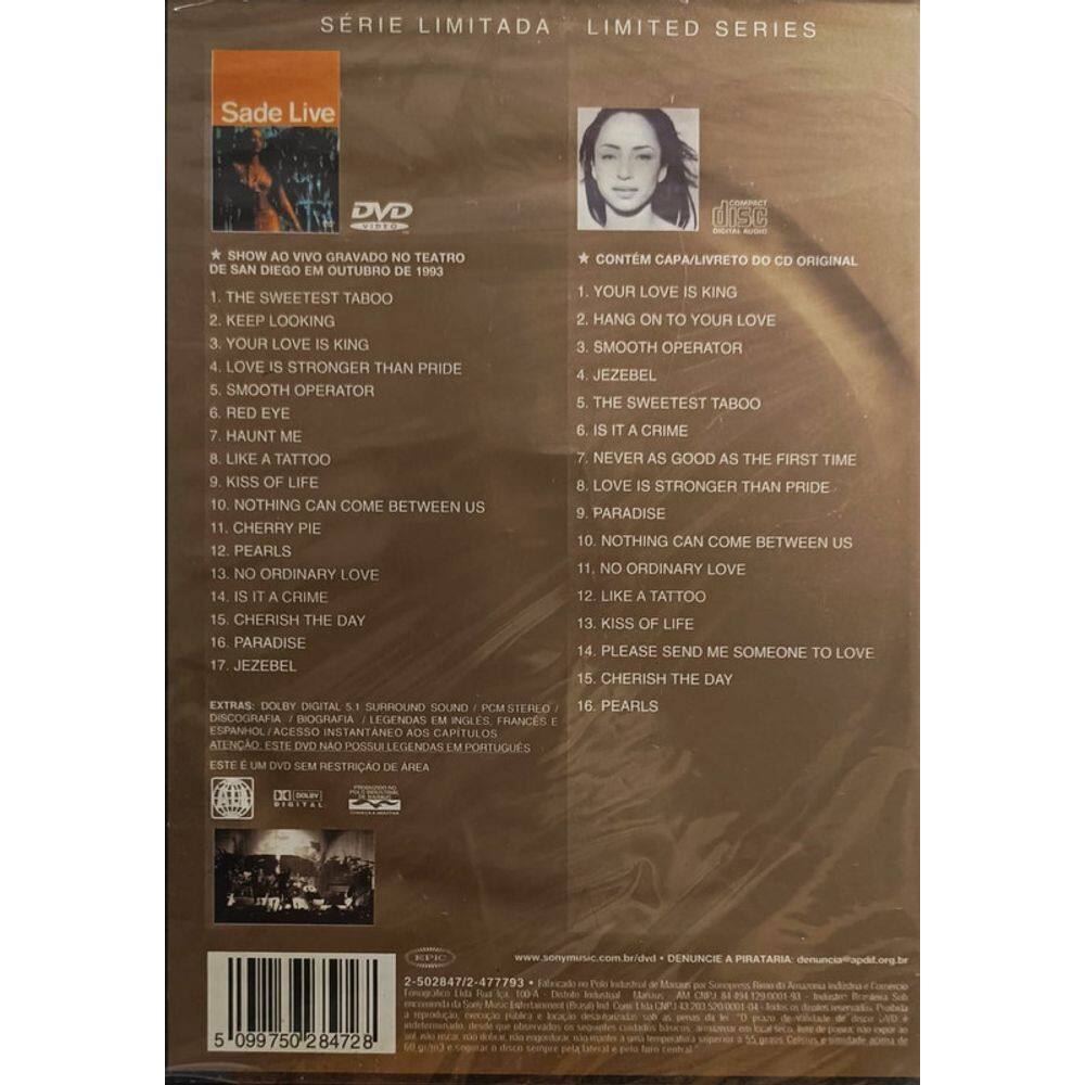 Dvd -Sade – Sade Live / The Best | Casas Bahia