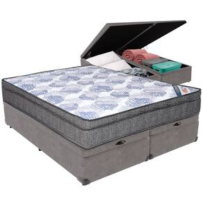 Cama Box Baú Cinza e Colchão ISO Molas Ensacadas Queen Ortobom