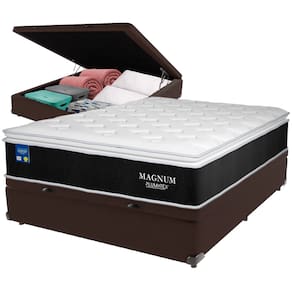 Cama Box Baú Marrom e Colchão Magnum Molas Ensacadas Casal Plumatex
