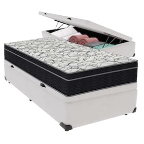 Cama Box Baú Branco e Colchão Airtech 150 Espuma D45 Solteiro Ortobom