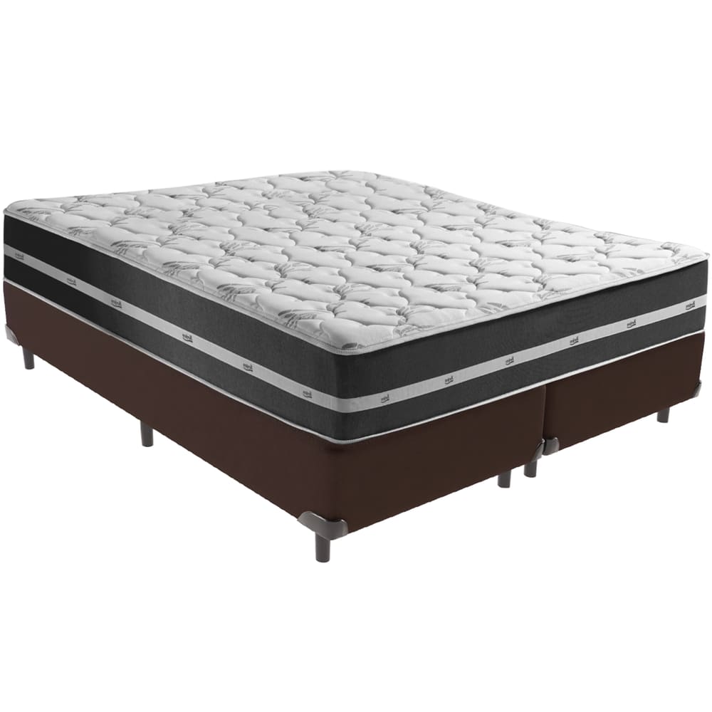 Cama Box Marrom e Colchão Classic Preto Molas ensacadas King Anjos