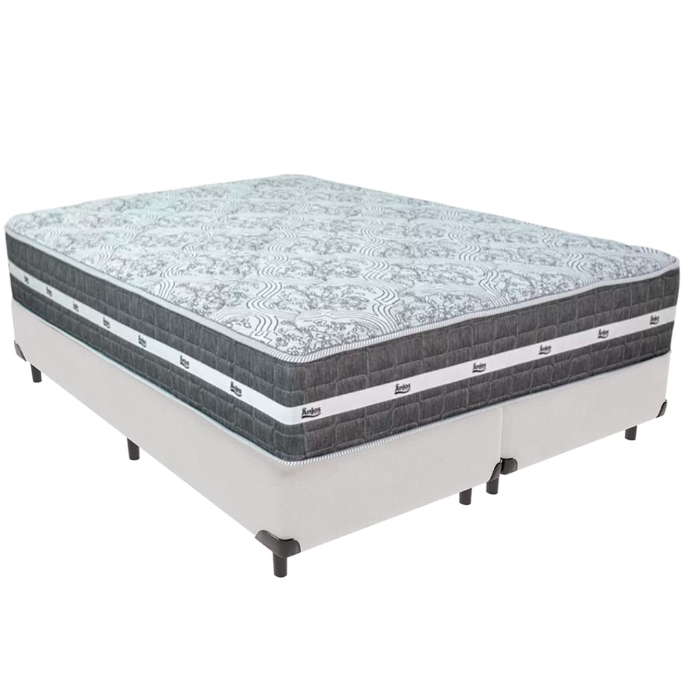 Cama Box Branco e Colchão Black Graphite Molas Ensacadas King 193x203X32 Anjos