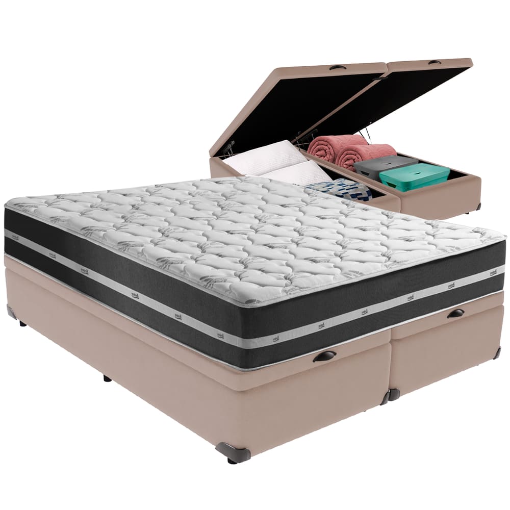 Cama Box Baú e Colchão Classic Preto Molas ensacadas Queen Anjos