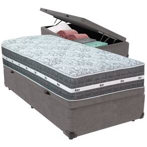 Cama Box Baú Cinza e Colchão Black Graphite Molas Ensacadas Solteiro 88x188X27 Anjos