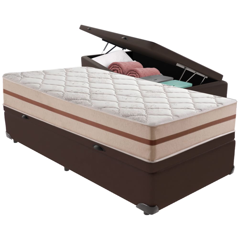 Cama Box Baú e Colchão Classic 26 cm Molas ensacadas Solteiro Anjos