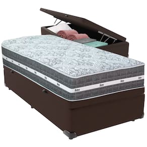 Cama Box Baú Marrom e Colchão Black Graphite Molas Ensacadas Solteiro 88x188X32 Anjos