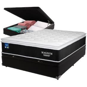 Cama Box Baú Preto e Colchão Magnum Molas Ensacadas Casal Plumatex