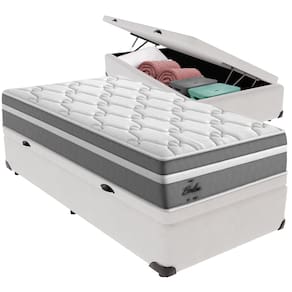 Cama Box Baú Branco e Colchão Berlim Molas Ensacadas Solteiro Probel