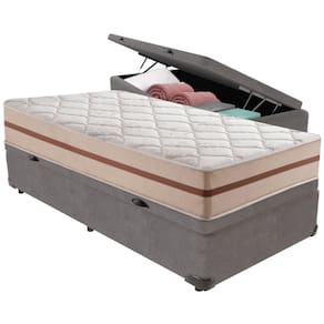 Cama Box Baú Cinza e Colchão Classic 22 cm Molas ensacadas Solteiro Anjos