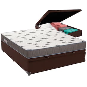 Cama Box Baú Marrom e Colchão Light Espuma D33 Casal Ortobom