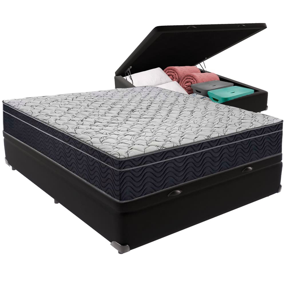 Cama Box Baú e Colchão Airtech 150 Espuma D45 Casal Ortobom