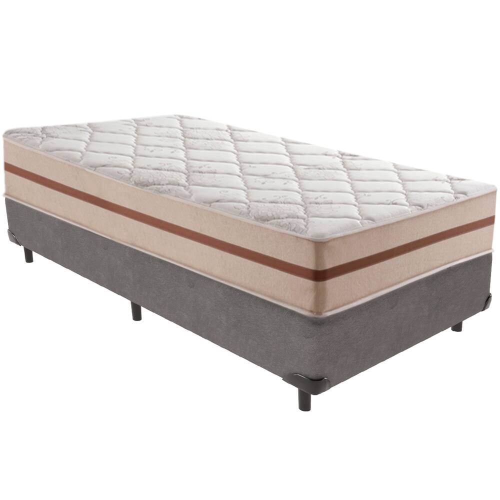 Cama Box Cinza e Colchão Classic 26 cm Molas ensacadas Solteiro Anjos
