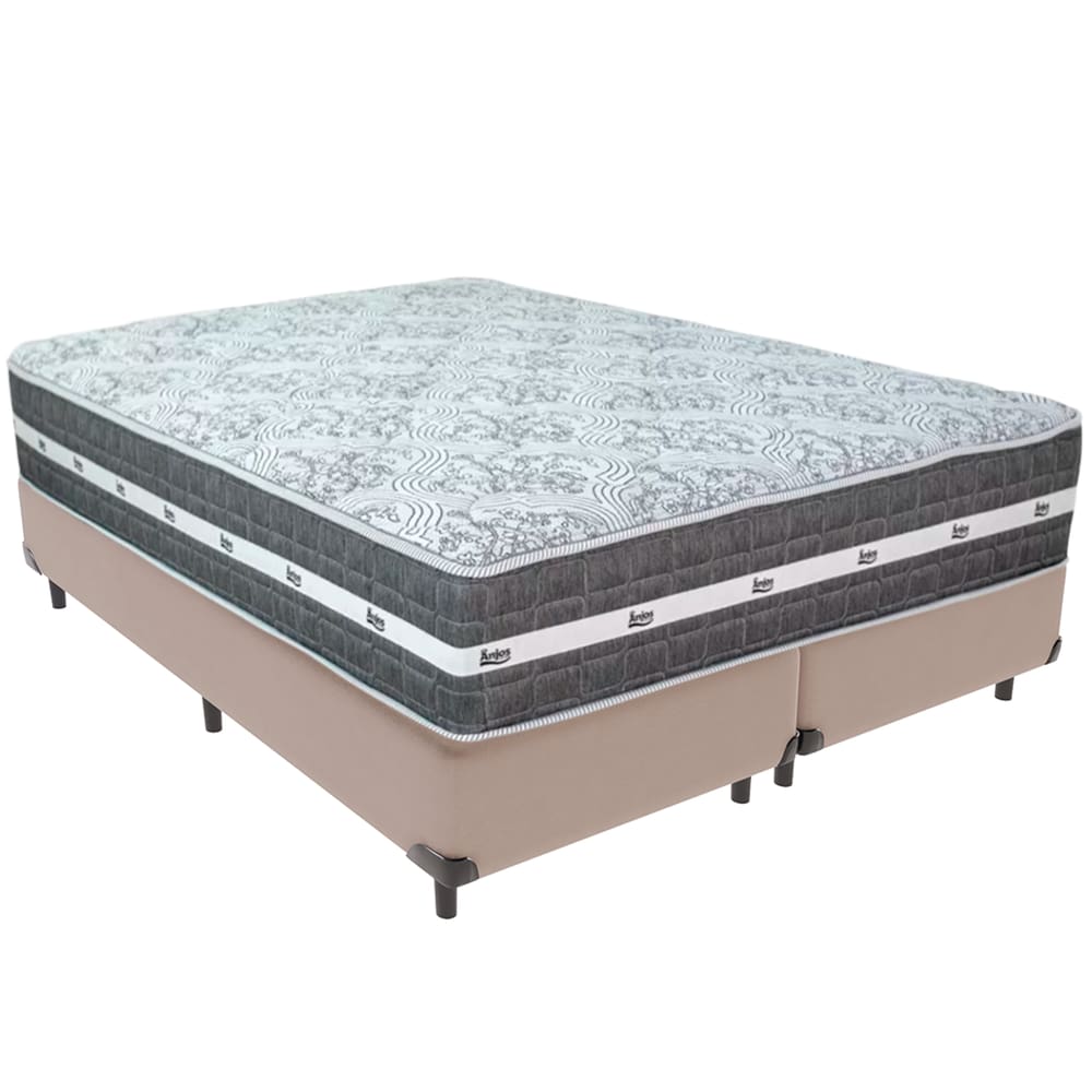 Cama Box Bege e Colchão Black Graphite Molas Ensacadas King 193x203X32 Anjos