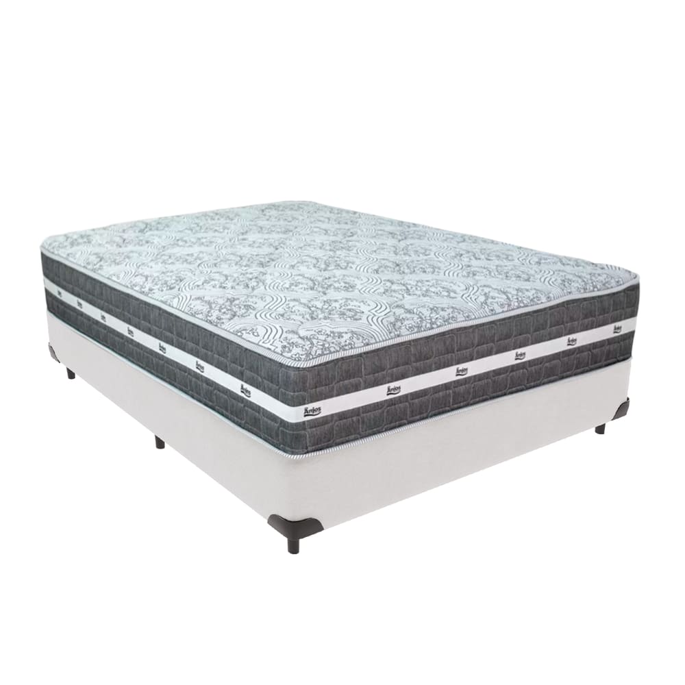 Cama Box Branco e Colchão Black Graphite Molas Ensacadas Casal 138x188X32 Anjos
