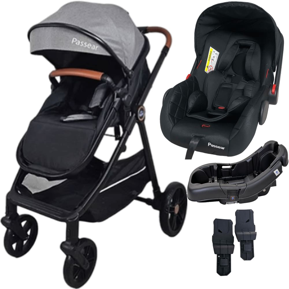 Carrinho de Bebe com Bebe Conforto Base Passear Baby Apolo Cinza
