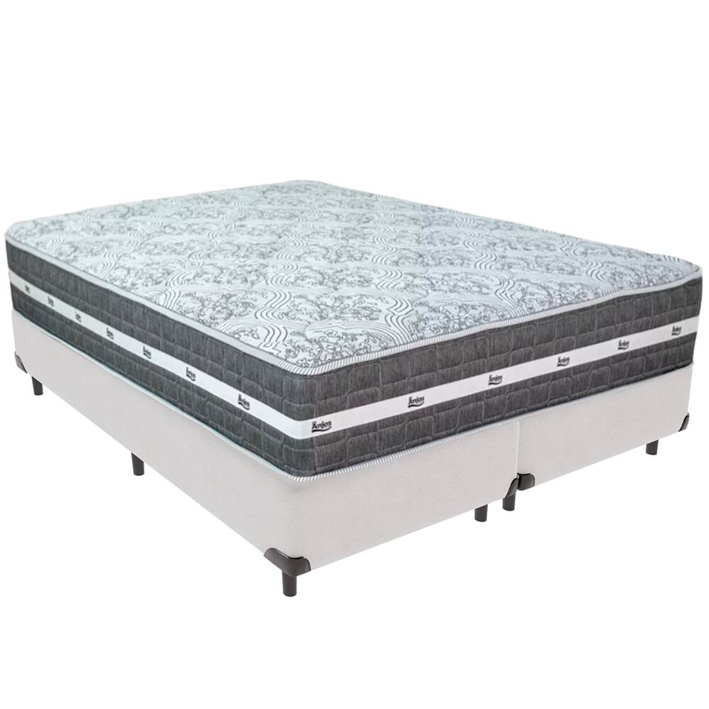 Cama Box Branco e Colchão Black Graphite Molas Ensacadas King 193x203X27 Anjos